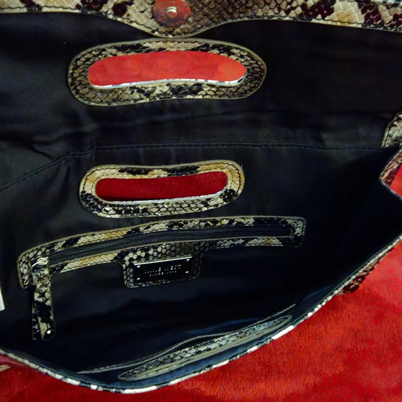 Nine West Snakeskin Pattern Clutch-Black, Tan, & Cream - Picture 3 of 6